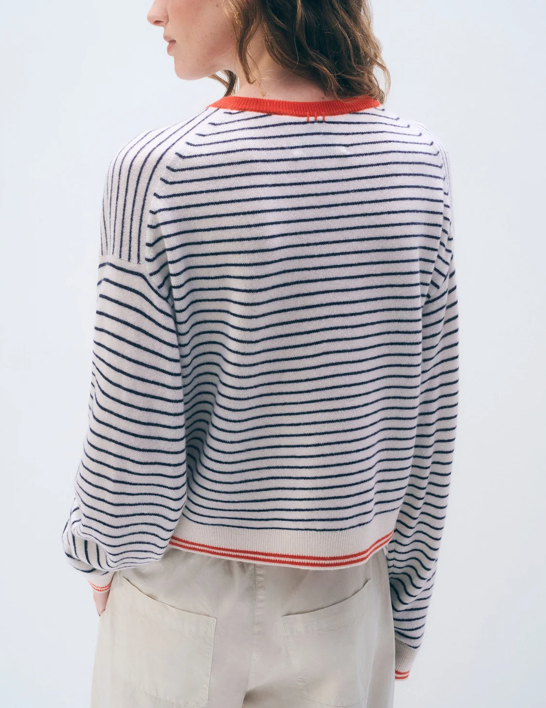 Cashmere Striped Crew in Soft White/Red-Sweaters-White & Warren-White-XS-Mercantile Portland