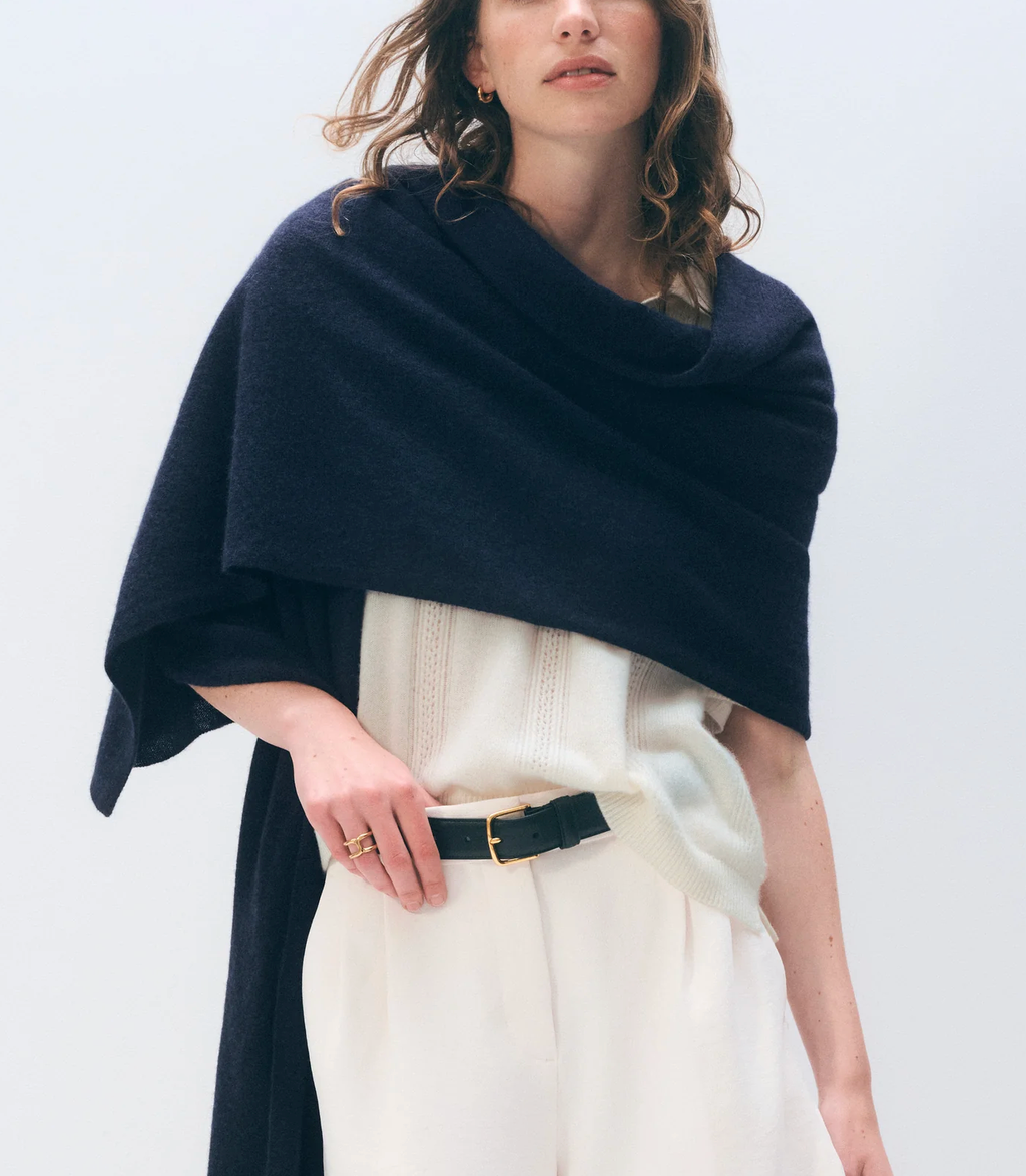Cashmere Travel Wrap in Deep Navy-Scarves and Wraps-White & Warren-Deep Navy-Mercantile Portland