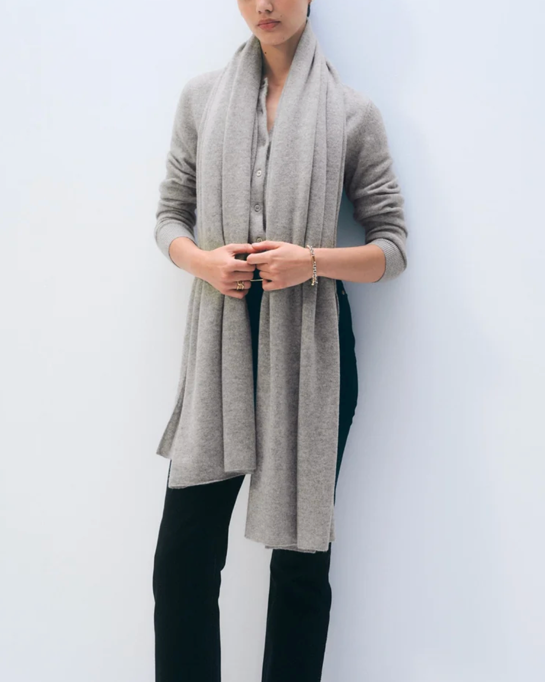 Cashmere Travel Wrap in Grey Heather-Scarves and Wraps-White & Warren-Grey Heather-Mercantile Portland