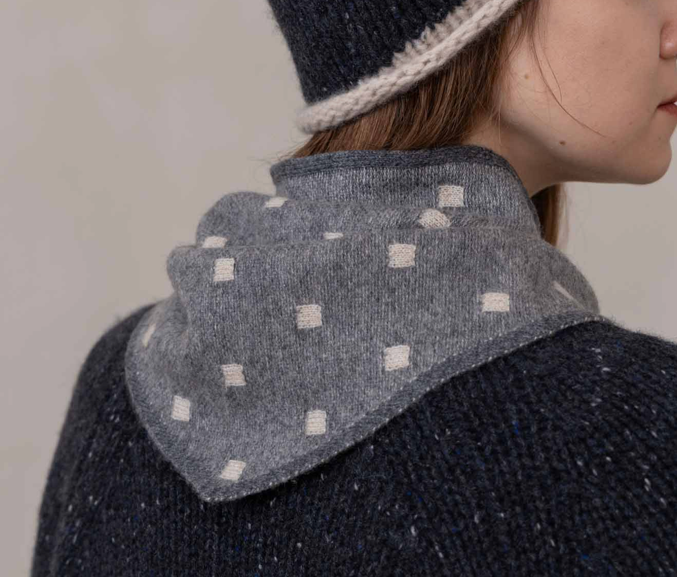 Cashmere Triangle Dot Neckerchief-Scarves and Wraps-OATS & RICE-Grey-OS-Mercantile Portland