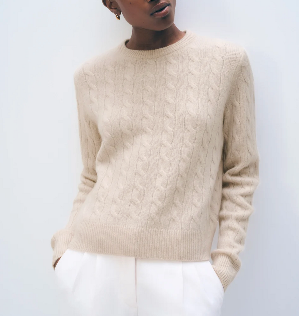 Cashmere Varsity Cable Crew-Sweaters-White & Warren-Natural Heather-XS-Mercantile Portland