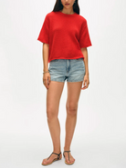Cashmere Waffle Mesh Tee-Clothing-White & Warren-French Red-XS-Mercantile Portland