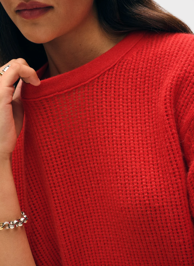 Cashmere Waffle Mesh Tee-Clothing-White & Warren-French Red-XS-Mercantile Portland