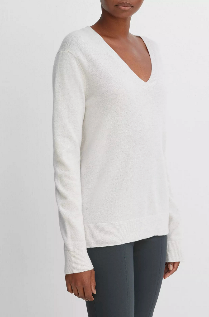 Cashmere Weekend V-Neck Sweater-Clothing-Vince-Heather White-XS-Mercantile Portland