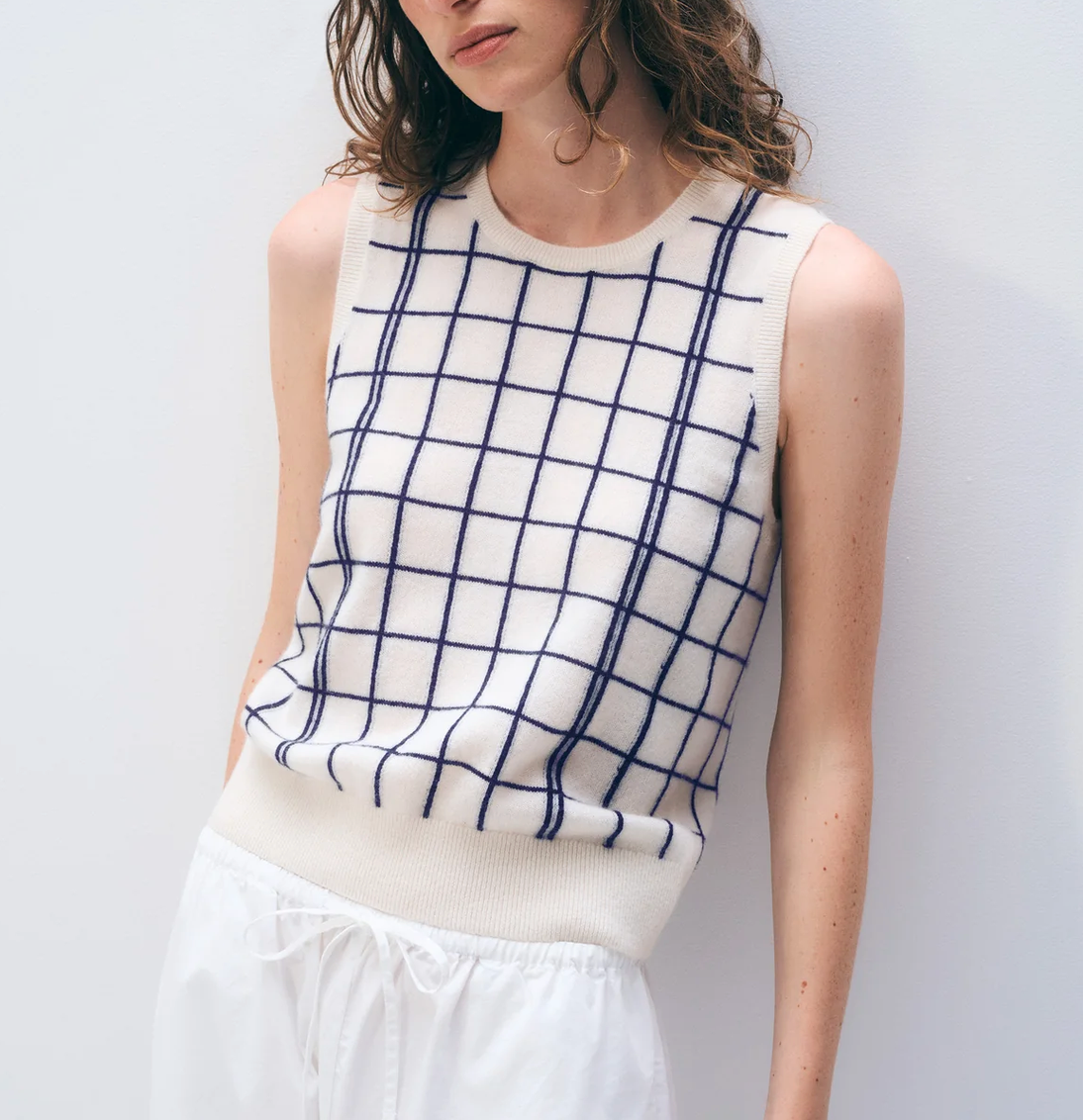 Cashmere Windowpane Vest-Sweaters-White & Warren-Soft White-XS-Mercantile Portland