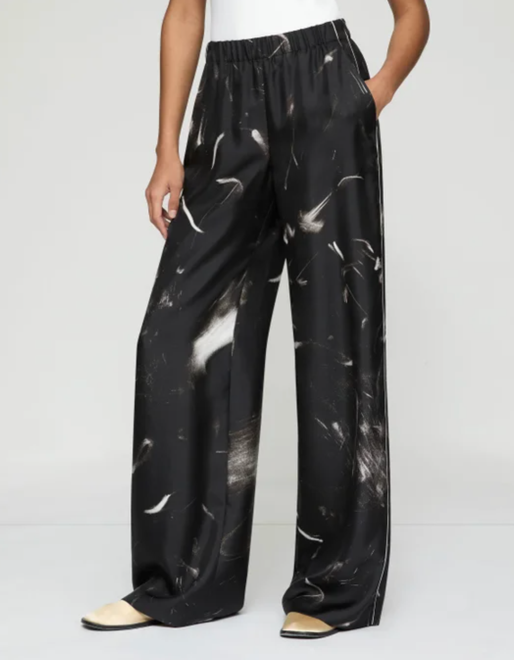 Charcoal Print Silk Riverside Pant-Clothing-Lafayette 148-Black Multi-XS-Mercantile Portland