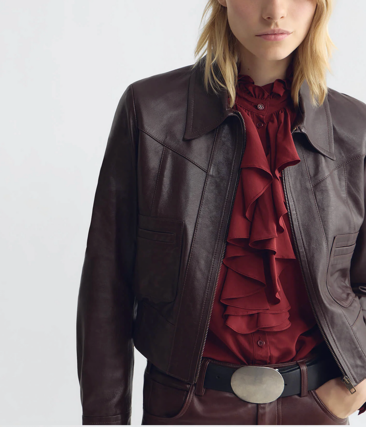 Charly Leather Jacket in Bordeaux-Outerwear-Nili Lotan-Bordeaux-XS-Mercantile Portland