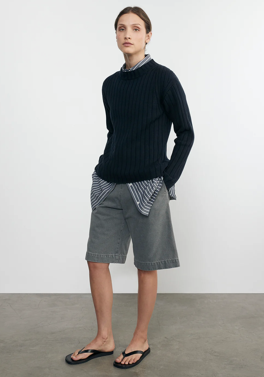 Chunky Cotton Fisherman Sweater-Clothing-Enza Costa-Indigo-XS-Mercantile Portland