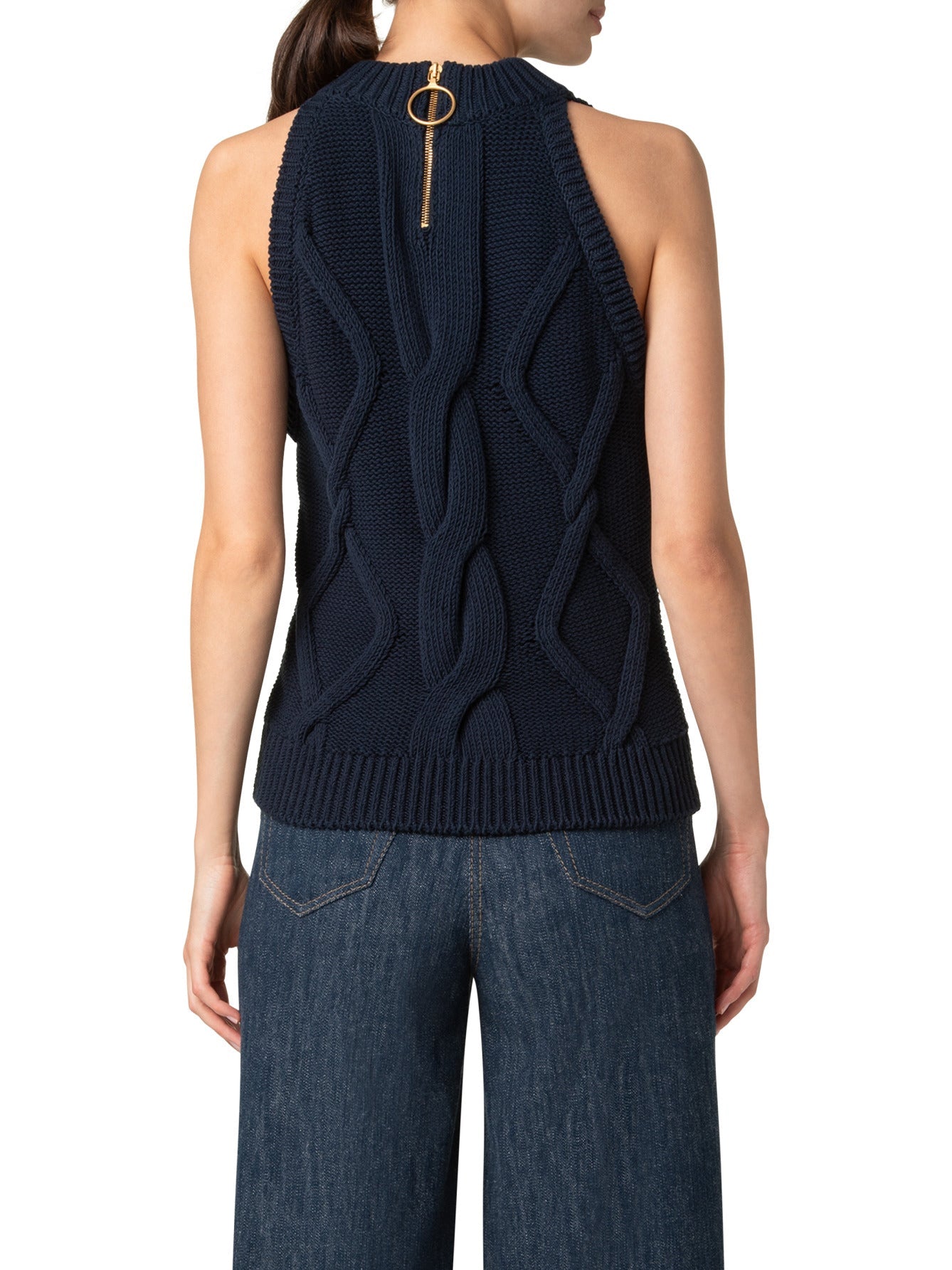 Chunky Mock Neck Top-Clothing-Akris Punto-Navy-2-Mercantile Portland