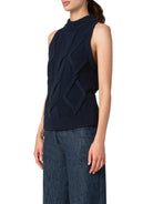 Chunky Mock Neck Top-Clothing-Akris Punto-Navy-2-Mercantile Portland