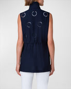 Circle Eyelet Embroidered Cotton Popeline Vest-Tops-Akris Punto-Navy-2-Mercantile Portland