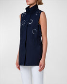 Circle Eyelet Embroidered Cotton Popeline Vest-Tops-Akris Punto-Navy-2-Mercantile Portland