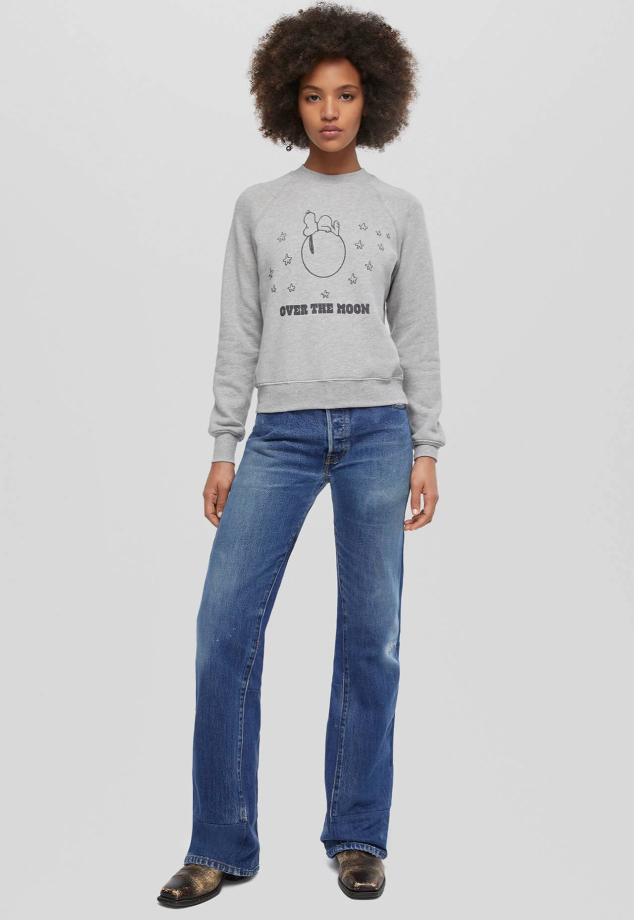 Classic "Snoopy Moon" Crewneck Sweatshirt-Clothing-Re/Done-Heather Grey-S-Mercantile Portland