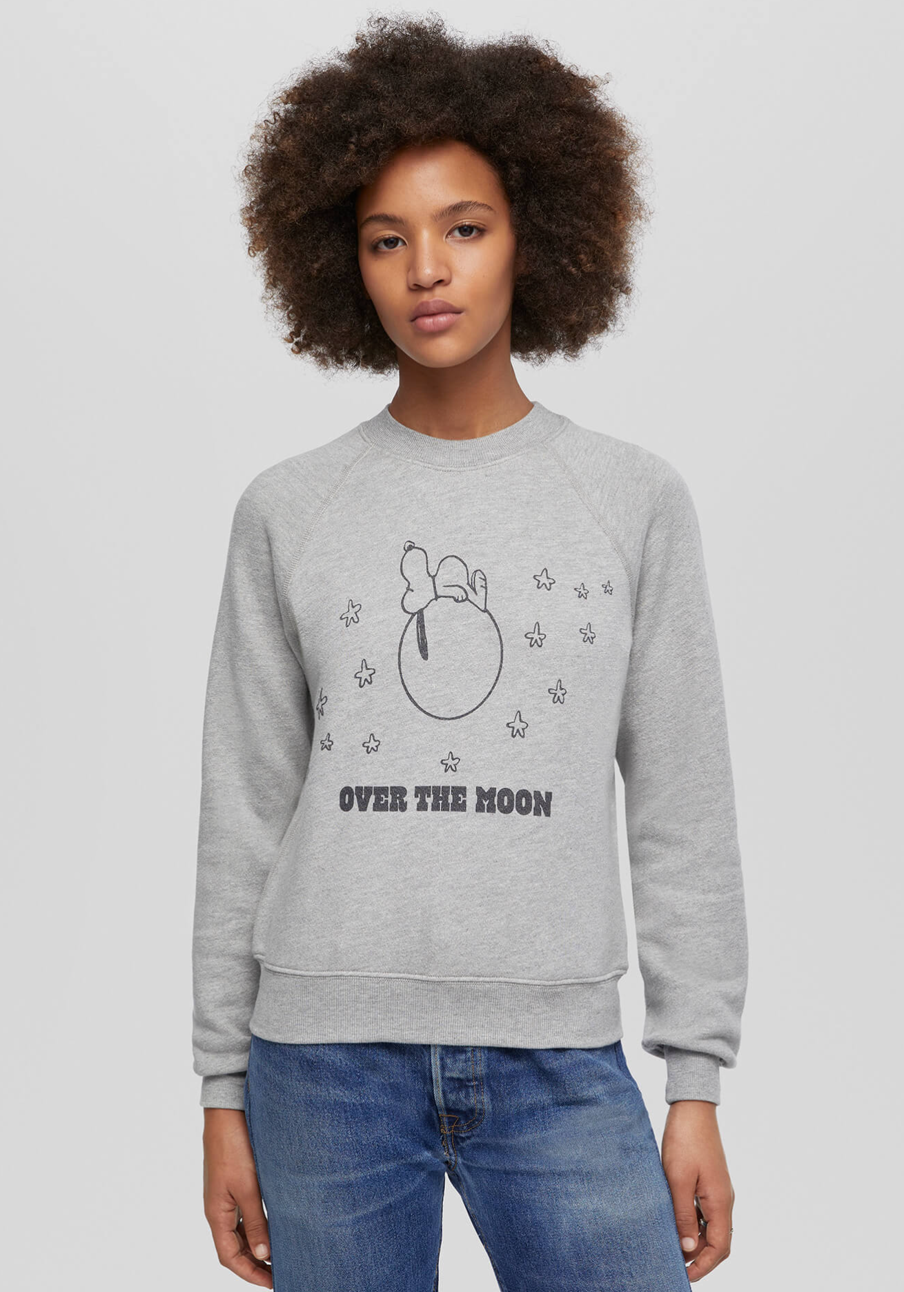 Classic "Snoopy Moon" Crewneck Sweatshirt-Clothing-Re/Done-Heather Grey-S-Mercantile Portland