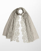 Cognac Grey Melange Wool Scarf With A Grey Bold Leaf Lace-Scarves-Maneesha Ruia-OS-Mercantile Portland