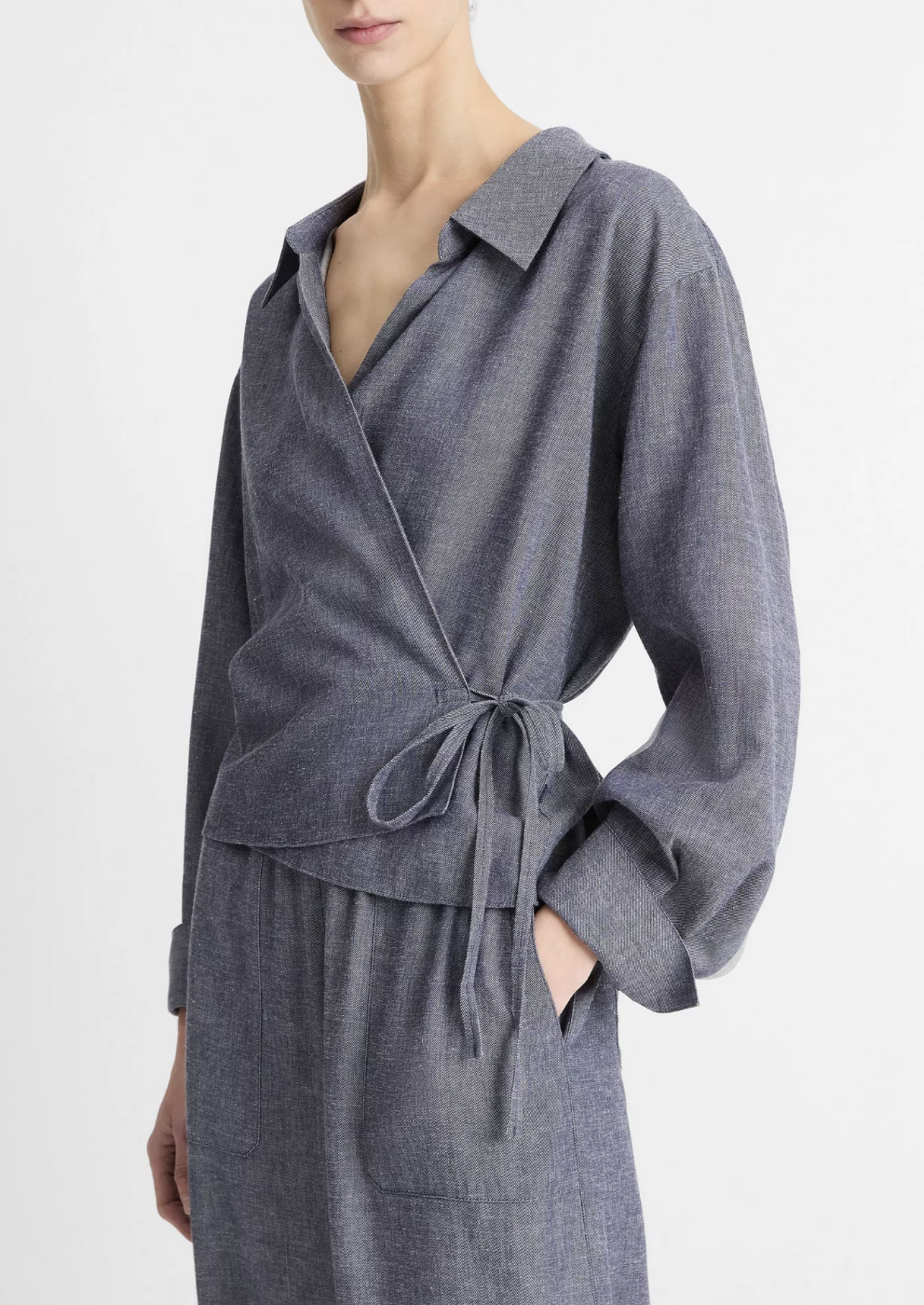 Collared Wrap Top-Clothing-Vince-Mid Indigo-XXS-Mercantile Portland