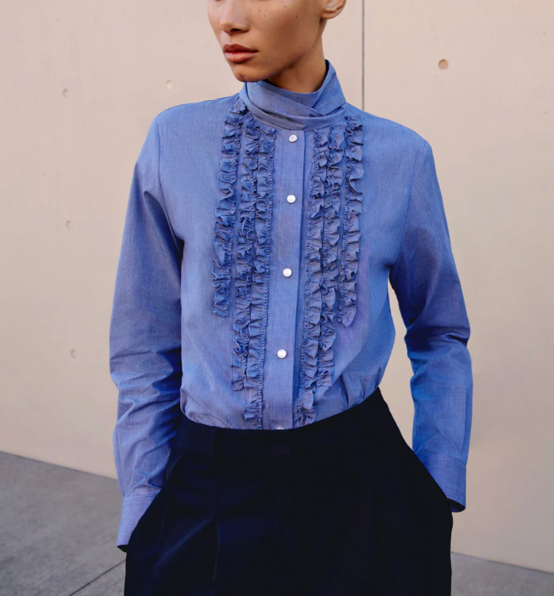 Connor Top in White/Navy Micro-Check-Shirts-TWP-White/Navy Micro-Check-XS-Mercantile Portland