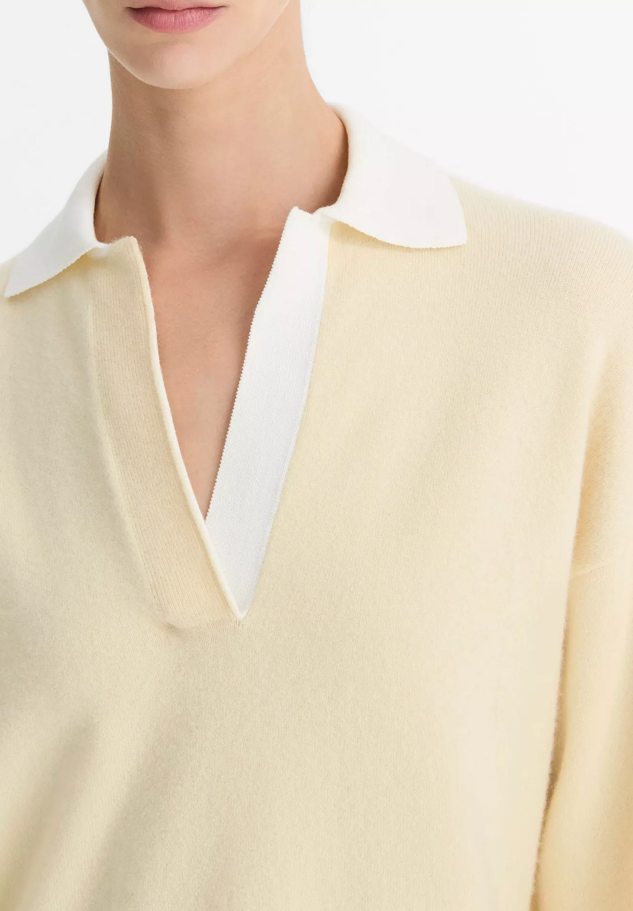 Contrast-Collar Wool-Blend Polo Sweater-Clothing-Vince-Butter-XXS-Mercantile Portland