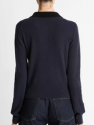 Contrast-Trim Wool & Cashmere-Blend Collared Cardigan-Sweaters-Vince-Night Marine/Black-XS-Mercantile Portland