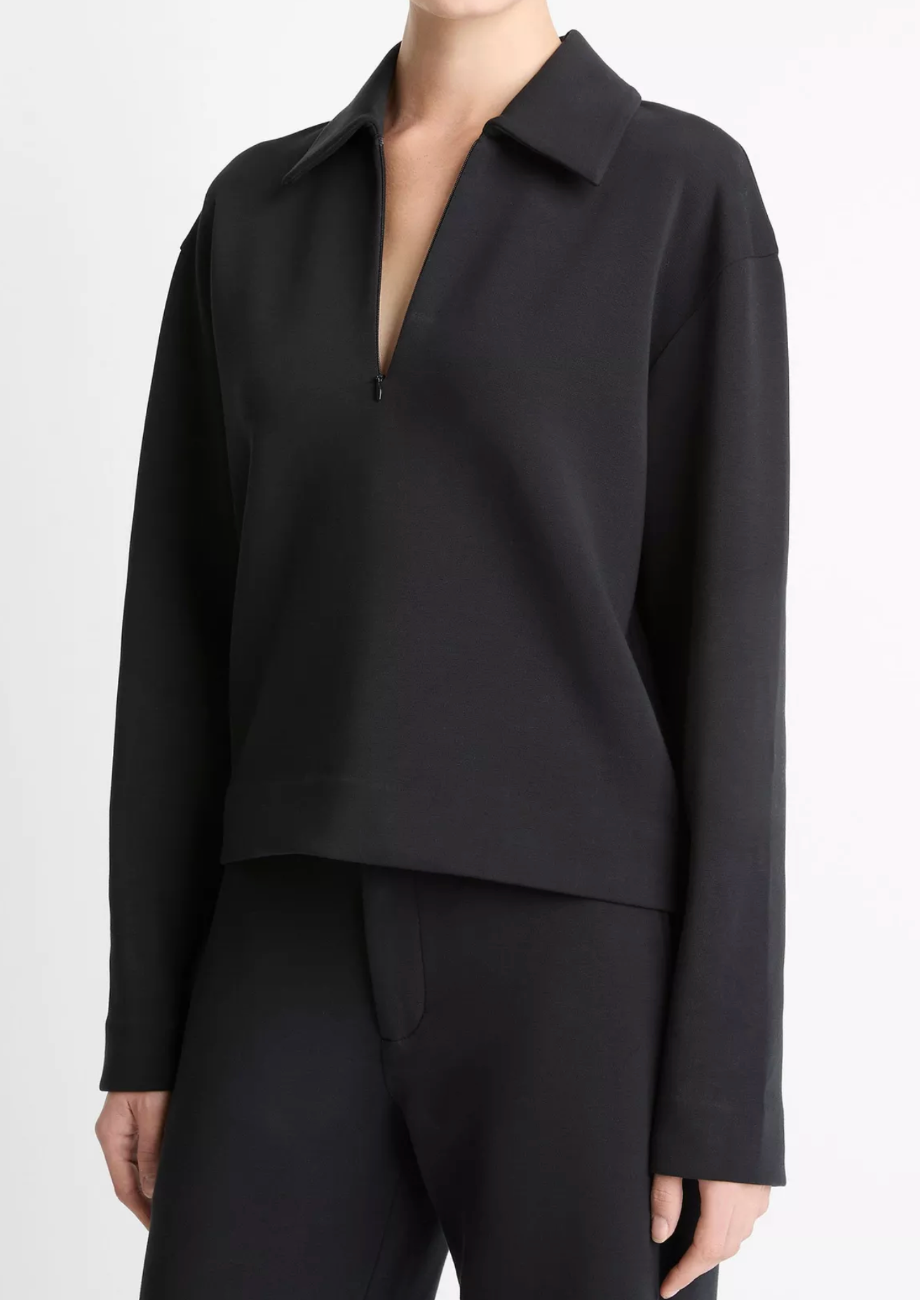 Cotton-Blend Half-Zip Pullover-Sweaters-Vince-Black-XXS-Mercantile Portland