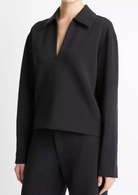 Cotton-Blend Half-Zip Pullover-Sweaters-Vince-Black-XXS-Mercantile Portland