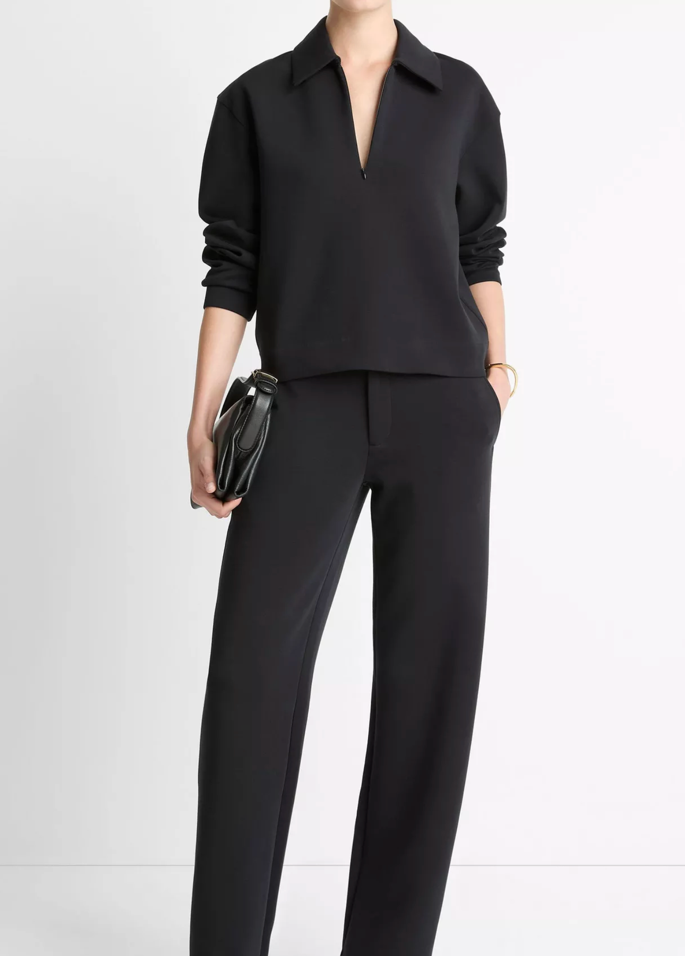 Cotton-Blend Half-Zip Pullover-Sweaters-Vince-Black-XXS-Mercantile Portland