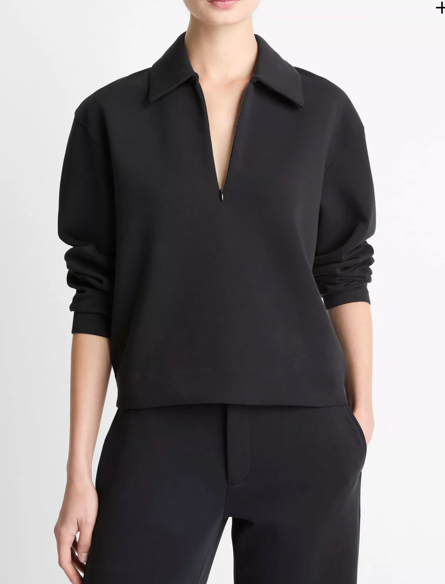 Cotton-Blend Half-Zip Pullover-Sweaters-Vince-Black-XXS-Mercantile Portland