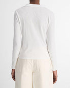 Cotton-Blend Long-Sleeve Polo Top-Tops-Vince-Off White-XXS-Mercantile Portland