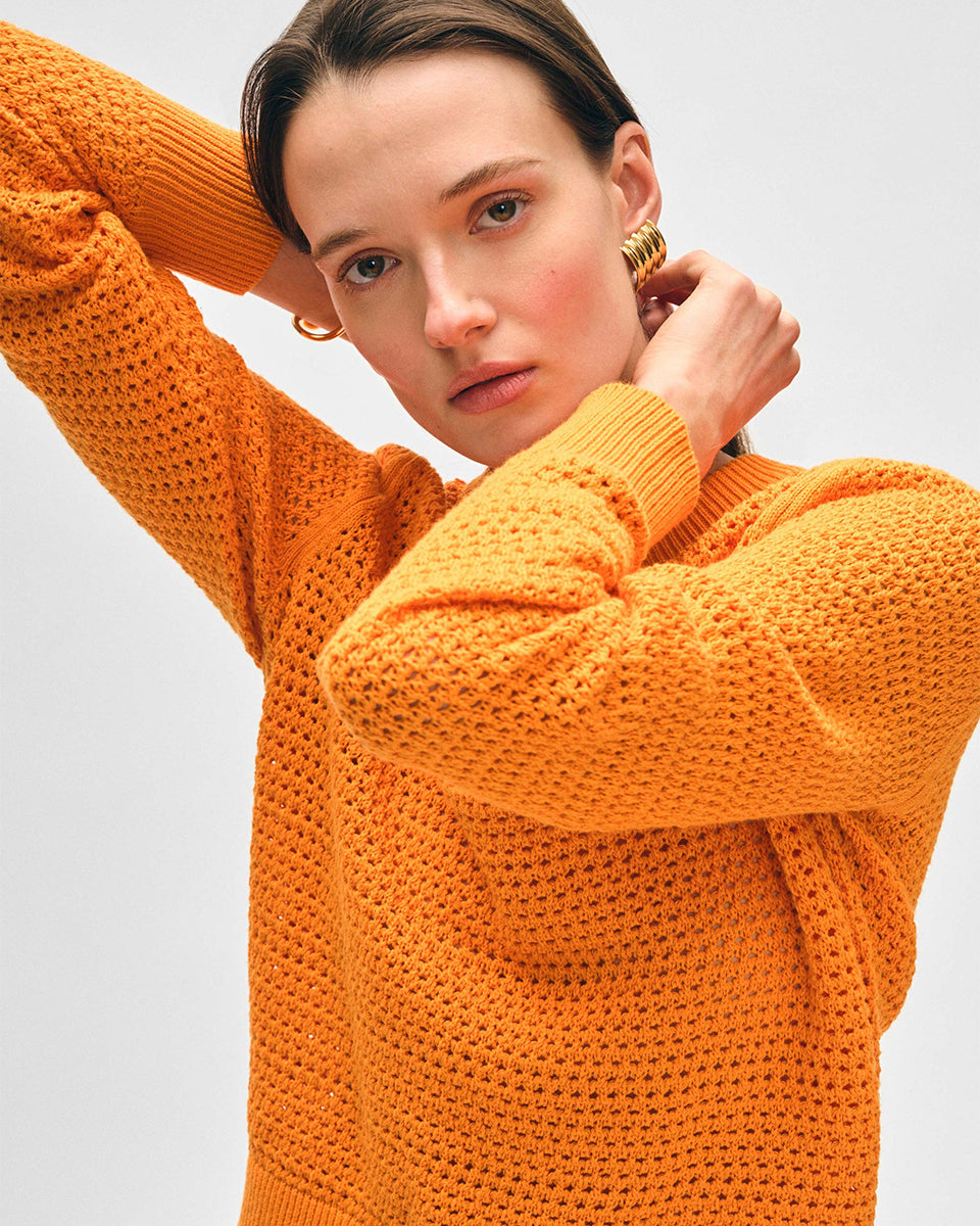 Cotton Blend Mesh Crewneck-Clothing-White + Warren-Tangerine • White + Warren-XS-Mercantile Portland