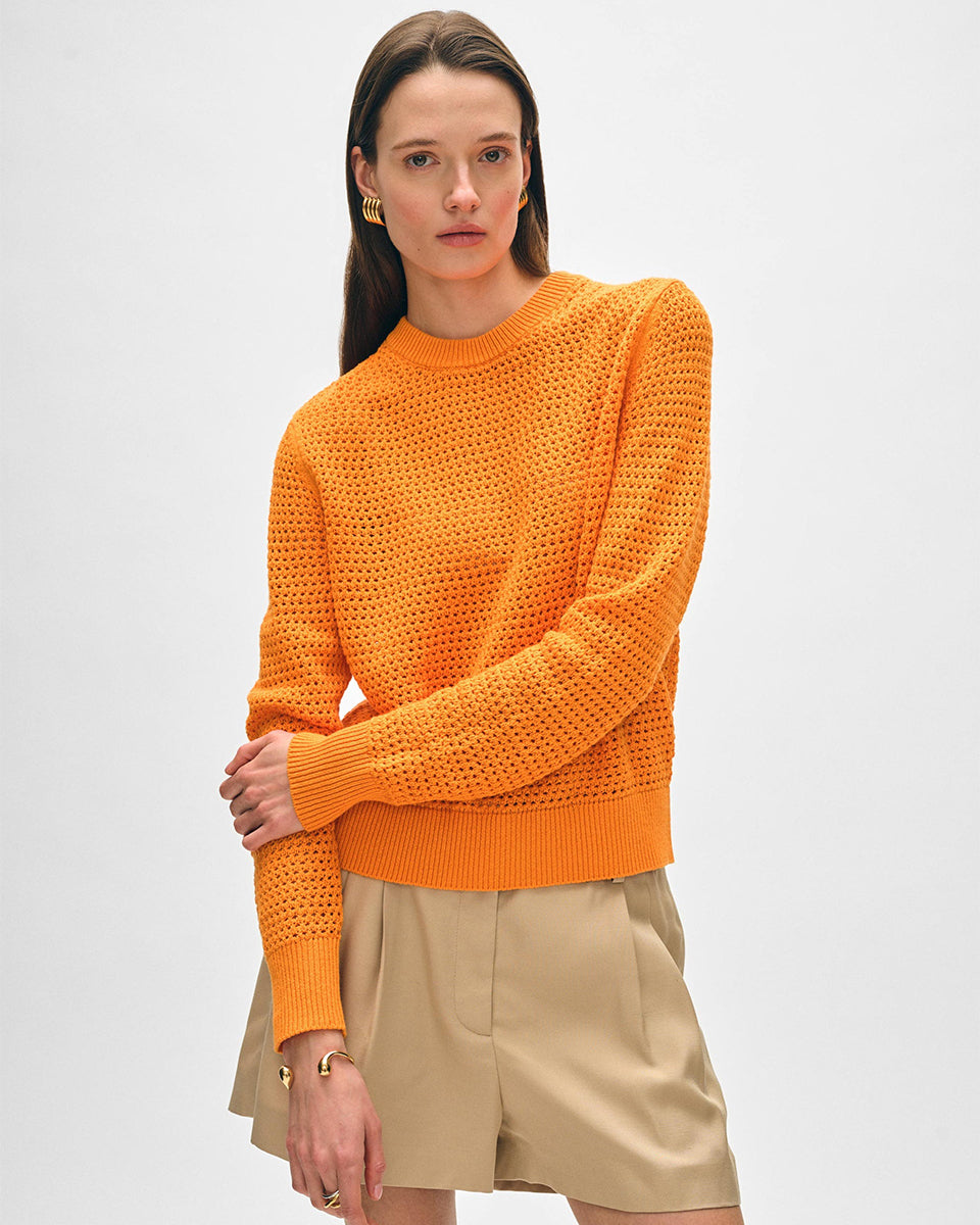 Cotton Blend Mesh Crewneck-Clothing-White + Warren-Tangerine • White + Warren-XS-Mercantile Portland