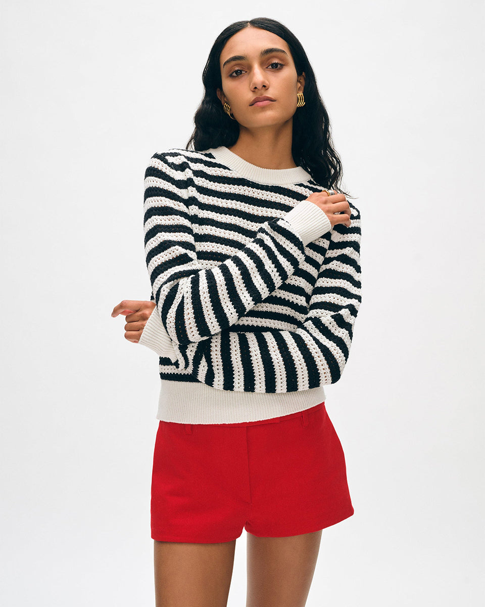 Cotton Blend Mesh Crewneck-Clothing-White + Warren-White/Black-XS-Mercantile Portland