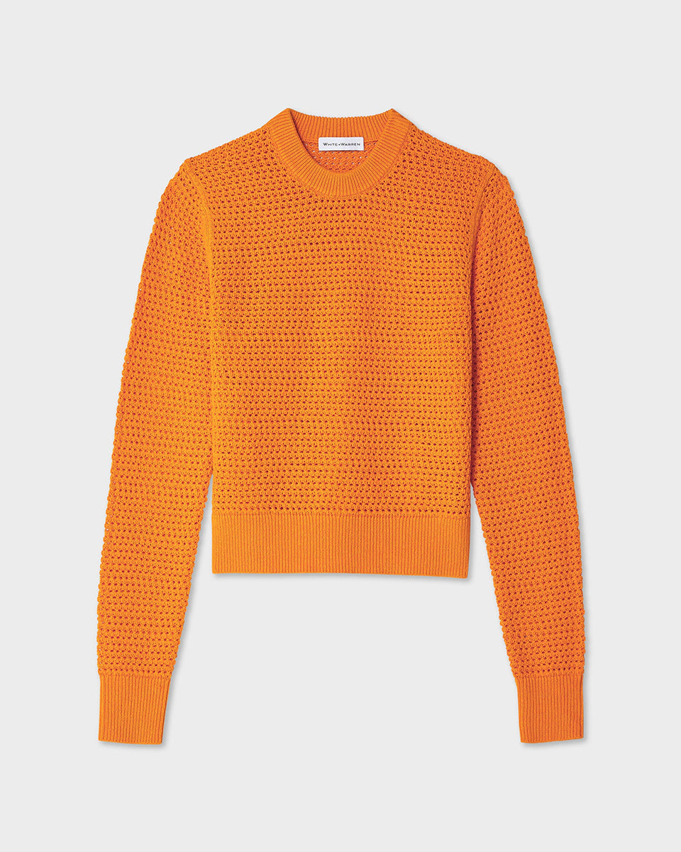 Cotton Blend Mesh Crewneck-Sweaters-White + Warren-Tangerine • White + Warren-XS-Mercantile Portland