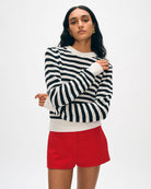 Cotton Blend Mesh Crewneck-Sweaters-White + Warren-White/Black-XS-Mercantile Portland