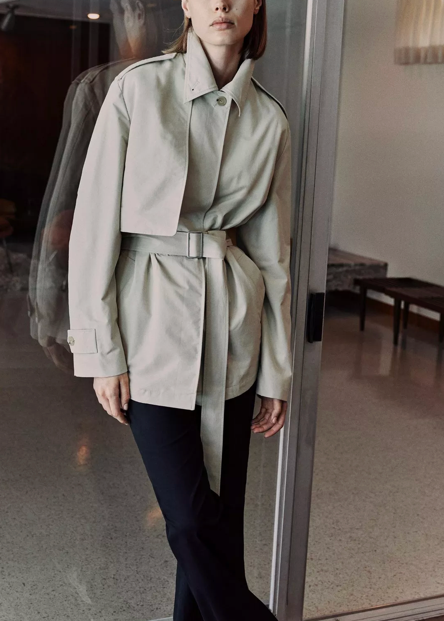 Cotton Blend Short Trench Coat-Jackets-Vince-Light Maiz-S-Mercantile Portland
