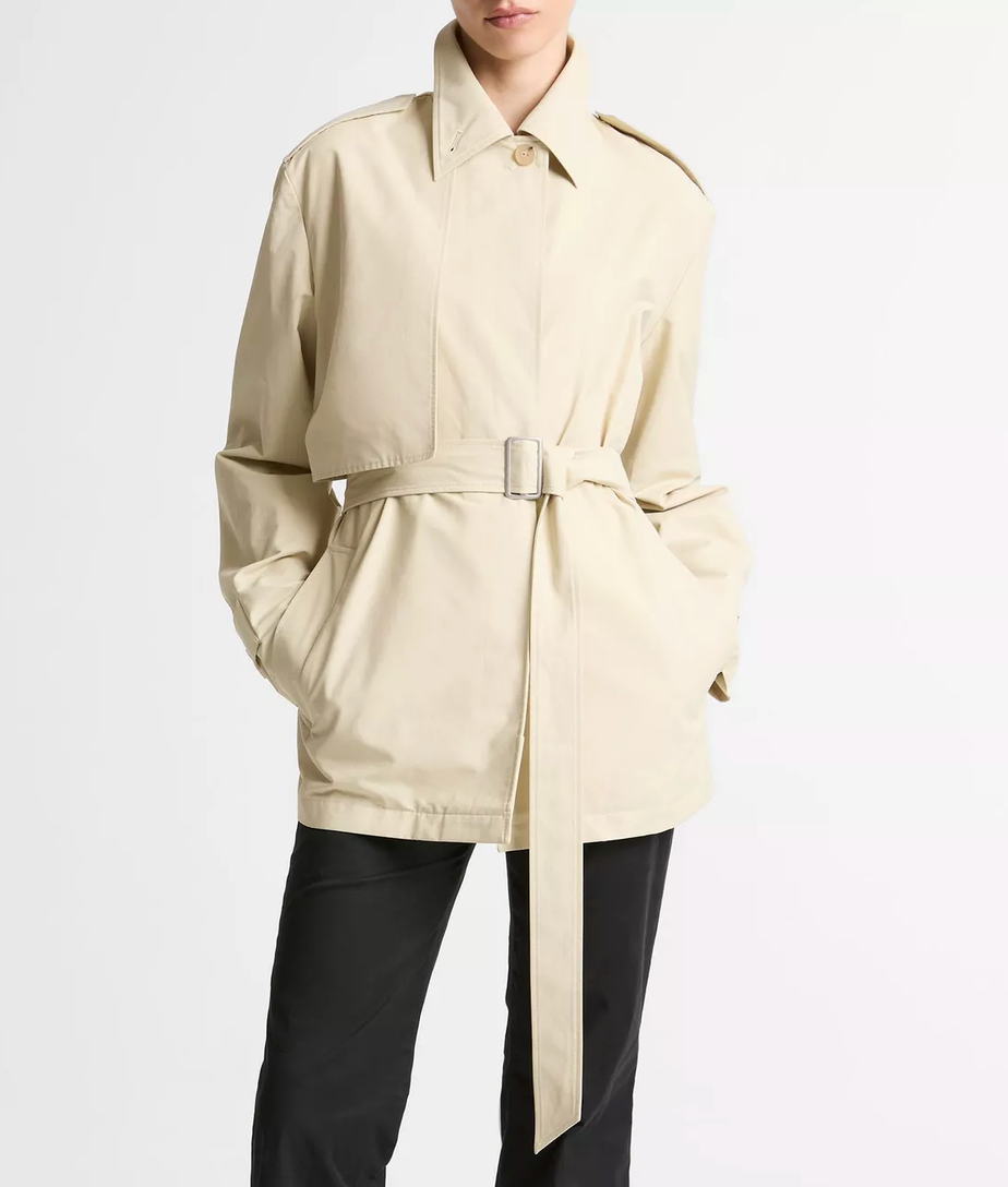 Cotton Blend Short Trench Coat-Jackets-Vince-Light Maiz-S-Mercantile Portland