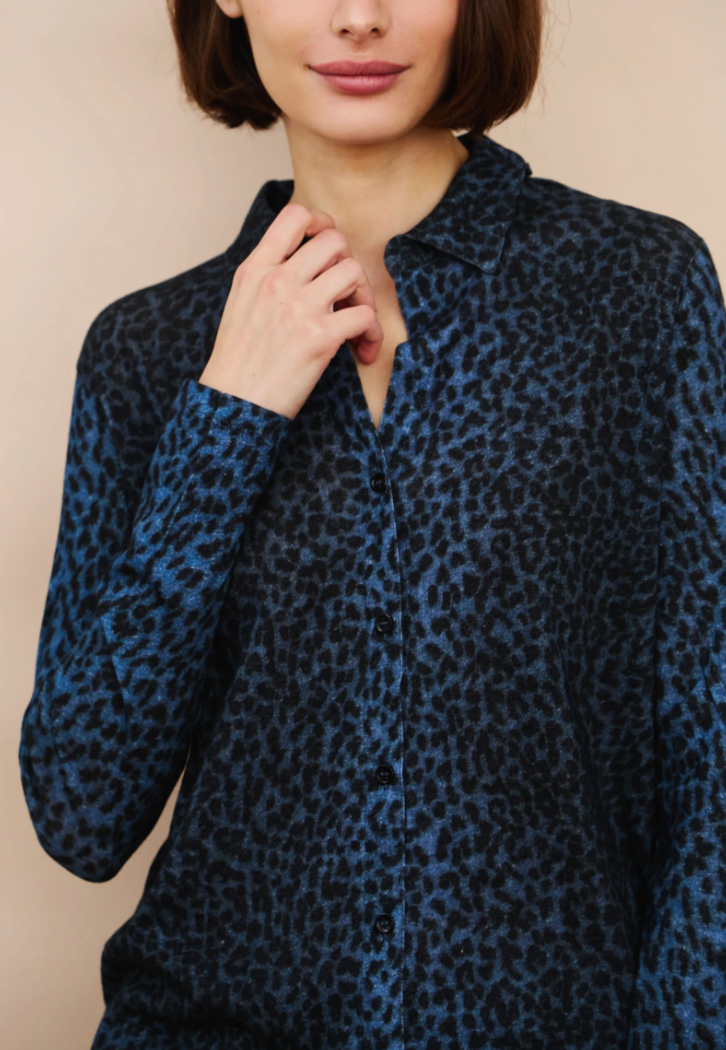 Cotton Cashmere Leopard Novelty Shirt-Shirts-Majestic Filatures-Blue Saphhire-1-Mercantile Portland