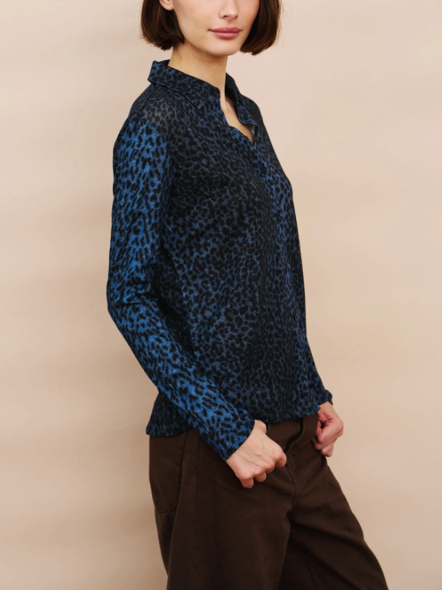 Cotton Cashmere Leopard Novelty Shirt-Shirts-Majestic Filatures-Blue Saphhire-1-Mercantile Portland