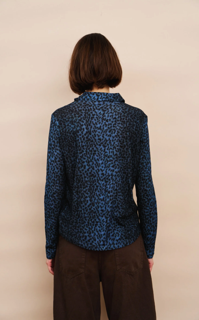 Cotton Cashmere Leopard Novelty Shirt-Shirts-Majestic Filatures-Blue Saphhire-1-Mercantile Portland