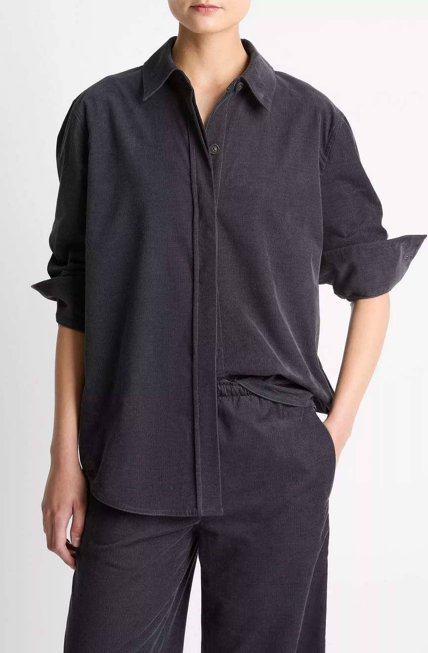Cotton Corduroy Oversized Shirt-Shirts-Vince-Graphite-XS-Mercantile Portland