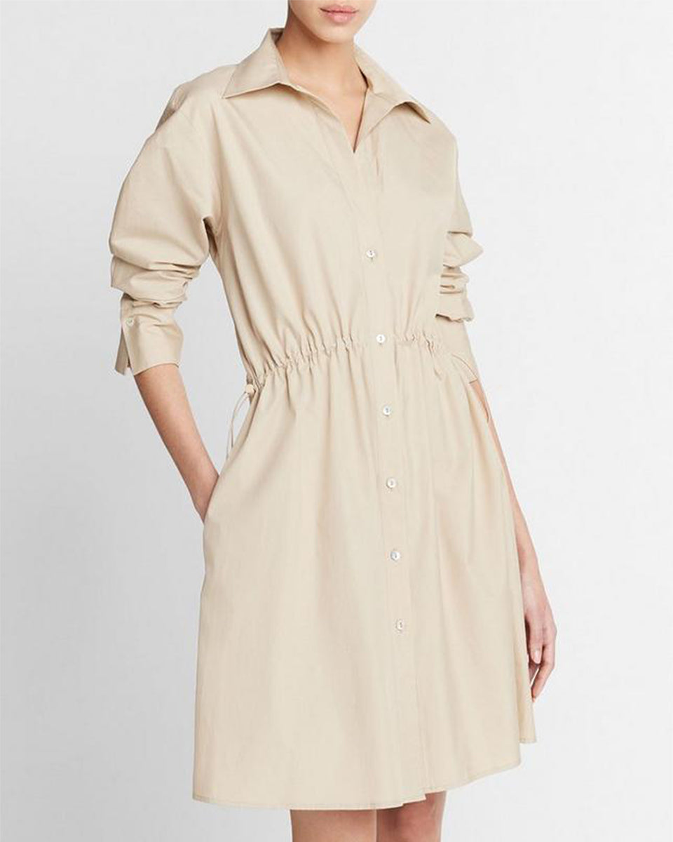 Cotton Drawcord Ruched Shirt Dress-Dresses-Vince-White Oak-XXS-Mercantile Portland