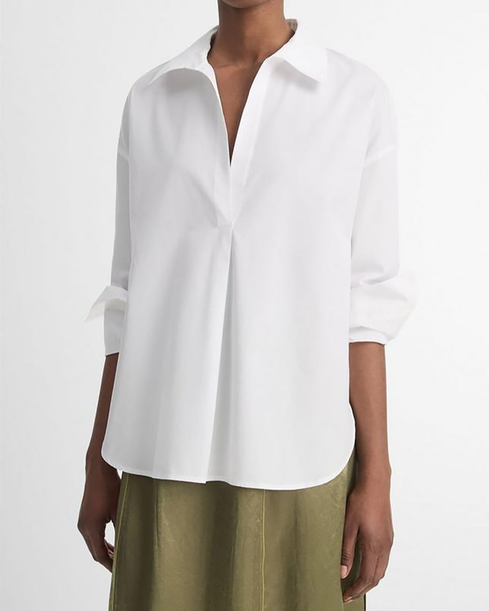 Cotton Half-Placket Shirt-Clothing-Vince-Optic White-XXS-Mercantile Portland