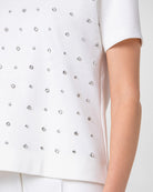 Cotton Jersey T-Shirt with Crystal Studs Embellishments-Shirts-Akris Punto-Cream-2-Mercantile Portland