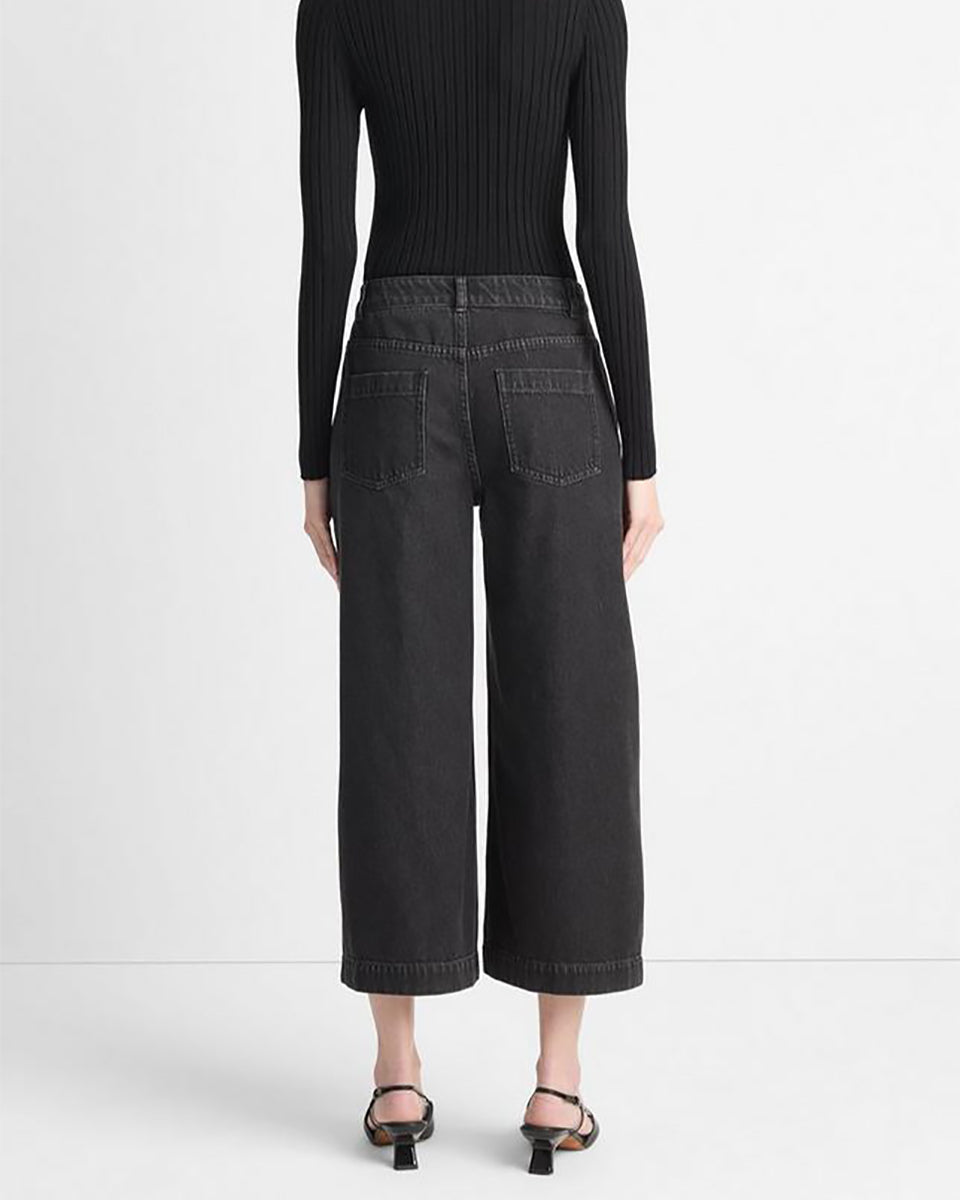 Cotton Mid-Rise Utility Wide Crop Pant-Clothing-Vince-Washed Black-24-Mercantile Portland