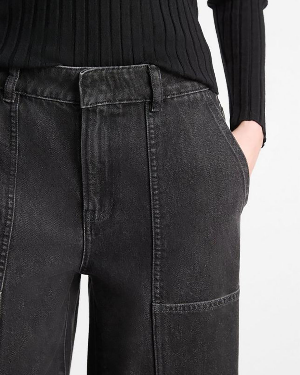 Cotton Mid-Rise Utility Wide Crop Pant-Clothing-Vince-Washed Black-24-Mercantile Portland
