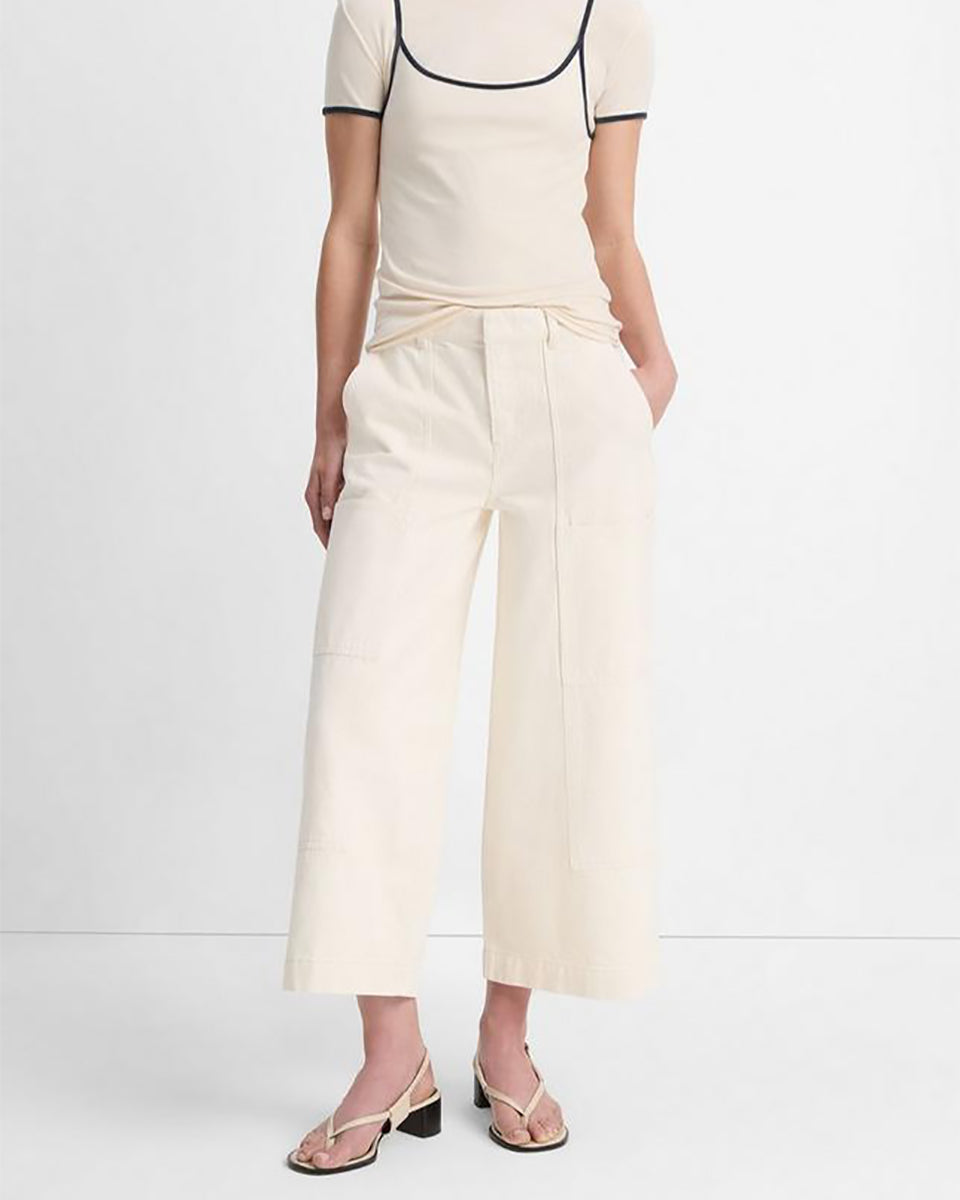 Cotton Mid-Rise Utility Wide Crop Pant-Clothing-Vince-Flaxen-24-Mercantile Portland