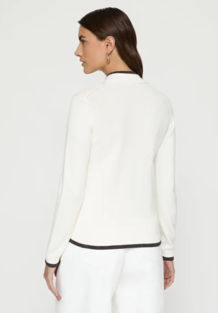 Cotton-Silk Tape Tipped Stand Collar Cardigan-Clothing-Lafayette 148-Cloud-XS-Mercantile Portland