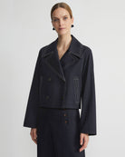 Cotton Twill Double Breasted Contrast Stitched Jacket-Jackets-Lafayette 148-Navy-XS-Mercantile Portland