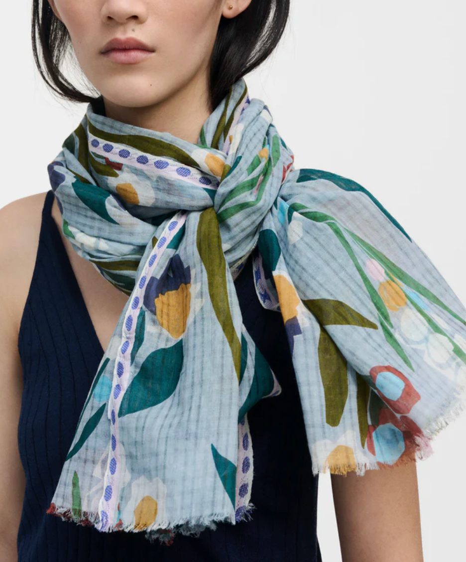 Cotton/Silk Stole in Silver-Scarves and Wraps-Épice-Silver Print-OS-Mercantile Portland