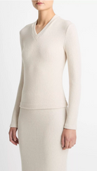 Cozy Rib High V-Neck Top-Sweaters-Vince-Black-XXS-Mercantile Portland