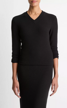 Cozy Rib High V-Neck Top-Sweaters-Vince-Black-XXS-Mercantile Portland
